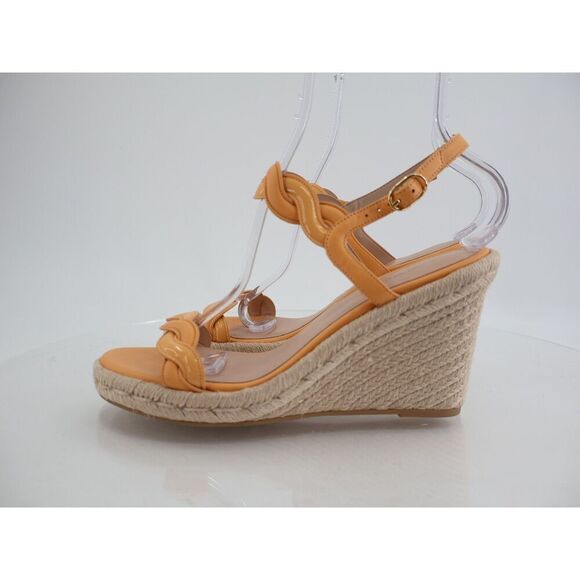 STUART WEITZMAN Twist Espadrille Wedge Sandal Orange Leather Size 10 Slingback - Picture 6 of 11